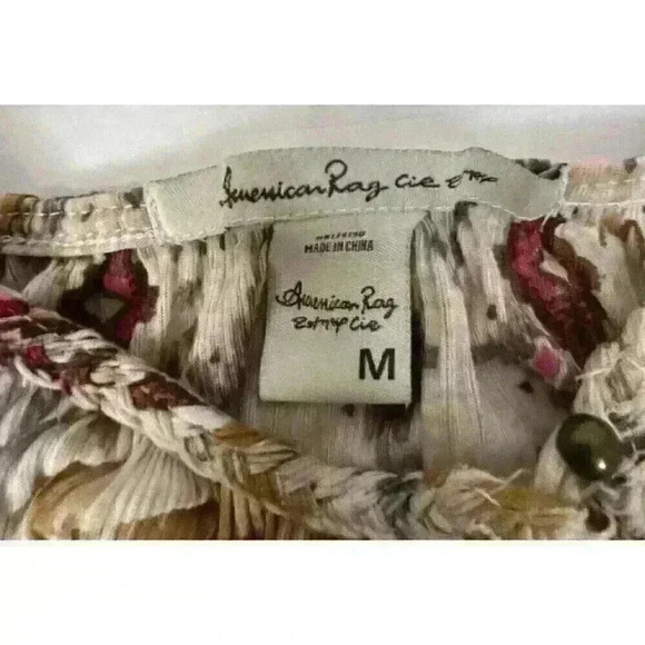 American Rag Womens M Multicolor Boho Button Up Blouse Short Sleeve Elastic Tie - Picture 6 of 10